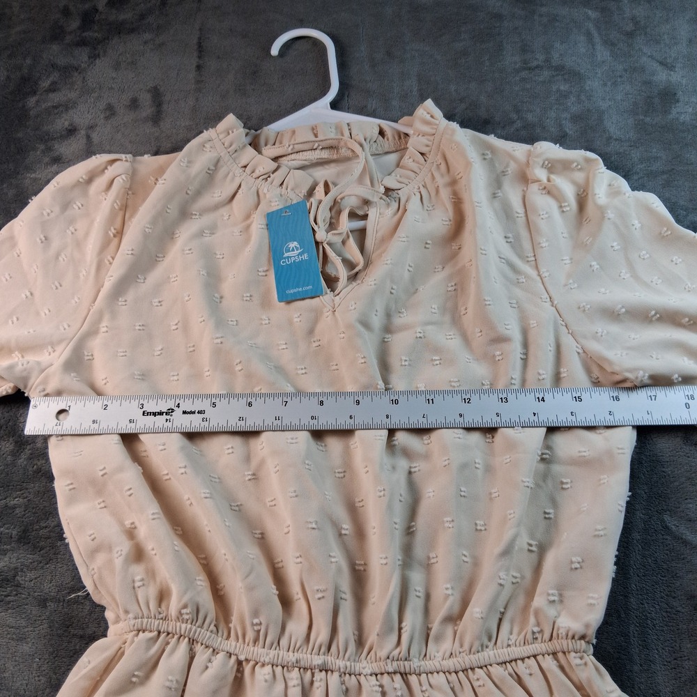 NWT Cupshe Mini Dress Womens XS Cream Swiss Dot Tiered Ruffle Long Sleeve Boho - Picture 6 of 8